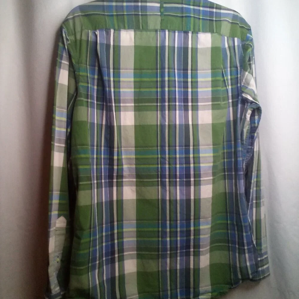 Banana Republic Shirt Men M 15-15 1/2 Button Up Long Sleeve Plaid Blue Green